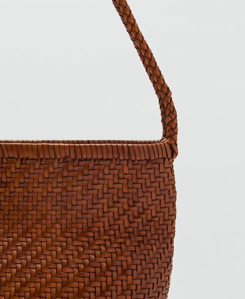 Mango Women's Braided Leather Shoulder Bag
