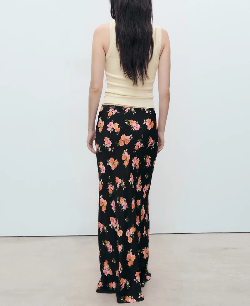 Mango Women's Lace Trim Floral Skirt