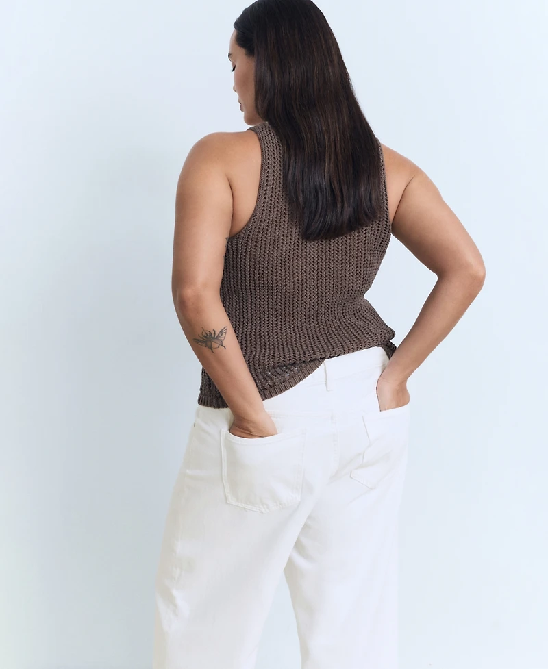 Mango Women's Turned-Up Hem Wide Leg Cropped Jeans