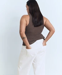 Mango Women's Turned-Up Hem Wide Leg Cropped Jeans