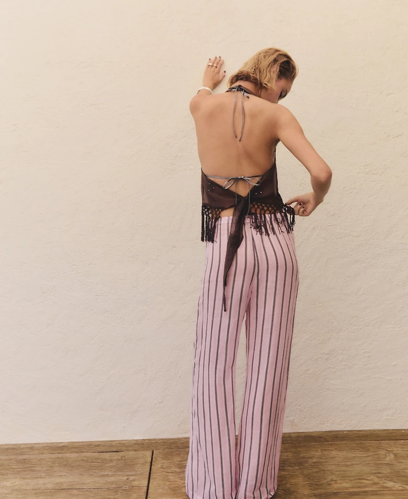 Mango Women's Striped Ramie Pants