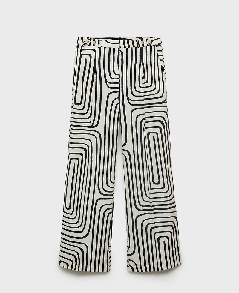 Mango Women's Geometric-Print Linen Pants