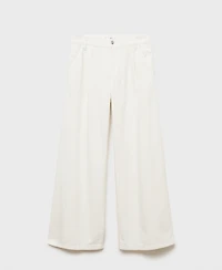 Mango Women's Wide Leg Pleated Jeans