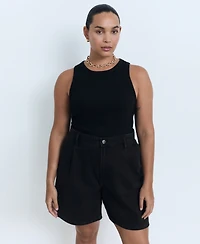 Mango Women's Mid-Rise Pleated Denim Bermuda Shorts