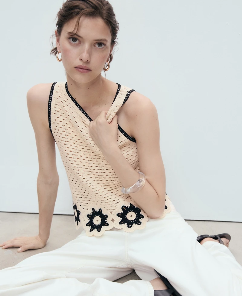 Mango Women's Floral Finishes Crochet Top