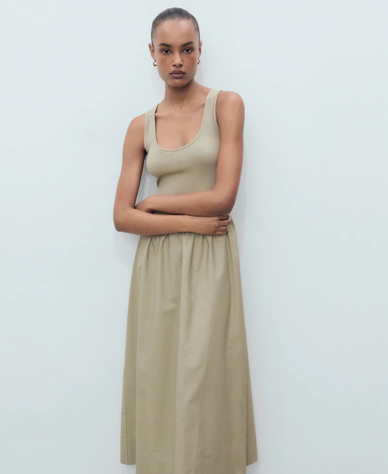 Mango Women's Combined Fabric Flared Dress