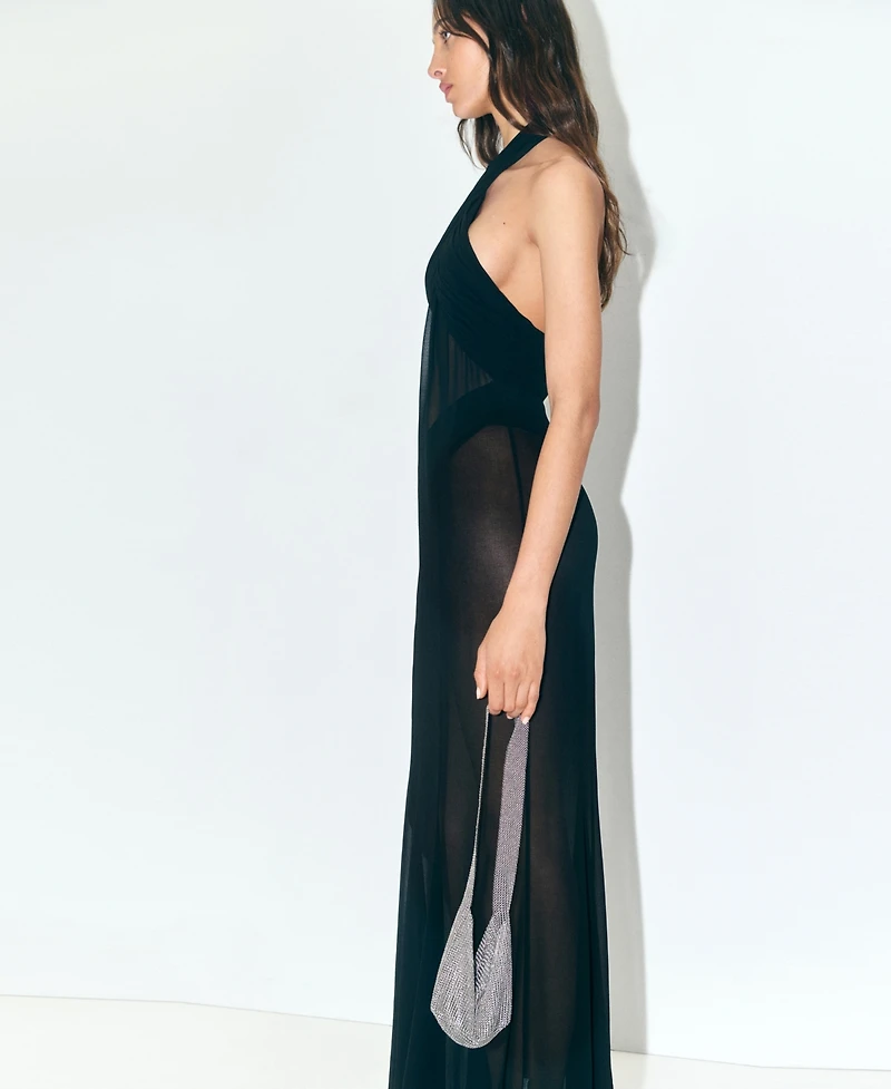 Mango Women's Crossed Neckline Long Semi-Transparent Dress