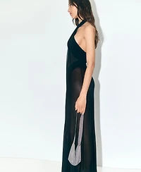 Mango Women's Crossed Neckline Long Semi-Transparent Dress