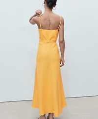 Mango Women's Bow Linen-Blend Dress