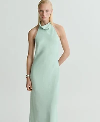 Mango Women's Satin Halter Neck Dress