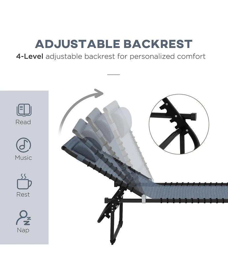 Outsunny Outdoor Folding Chaise Lounge Chair Portable Lightweight Reclining Garden Sun Lounger with 4-Position Adjustable Backrest for Patio, Deck, an