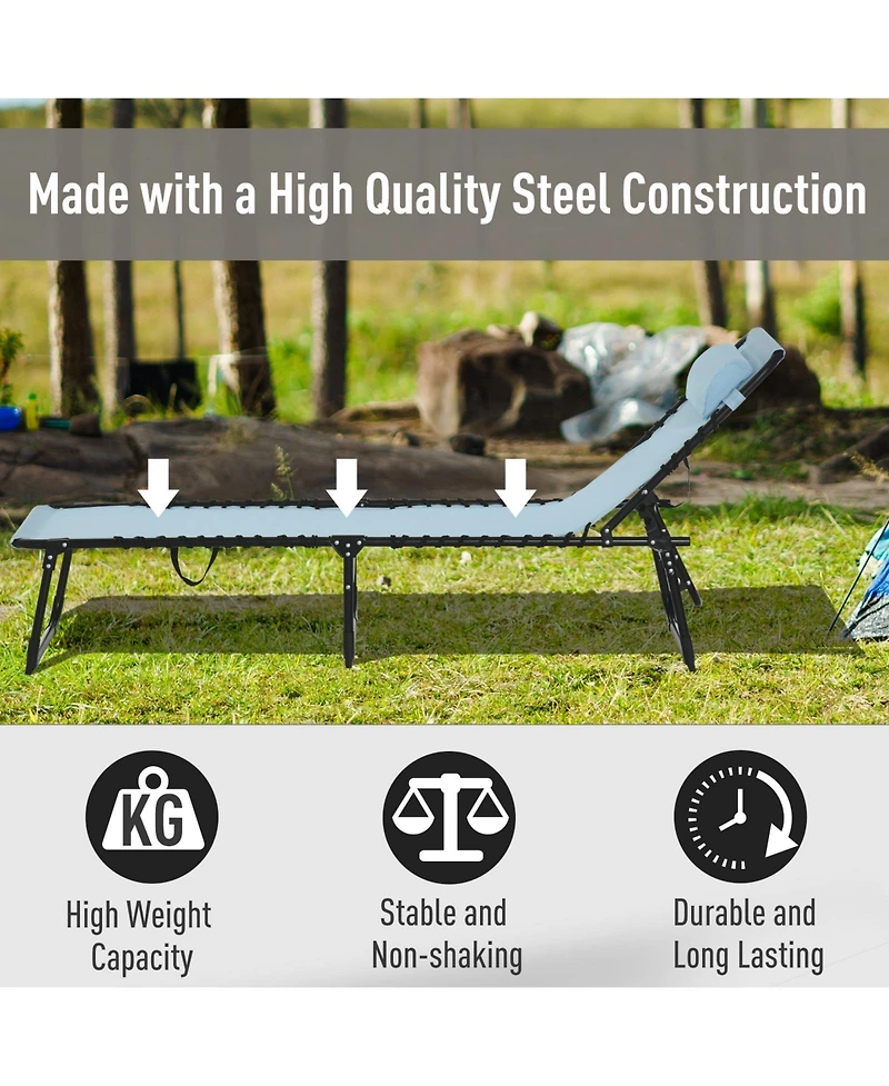 Outsunny Outdoor Folding Chaise Lounge Chair, Portable Lightweight Reclining Garden Sun Lounger with Four-Position Adjustable Backrest for Patio, Deck