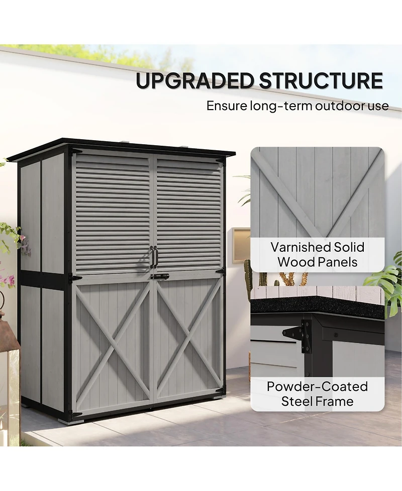 Outsunny Outdoor Storage Cabinet, Wood Garden Shed with 2