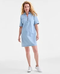 Style & Co Petite Cotton Short Sleeve Popover Denim Dress, Exclusively at Macy's