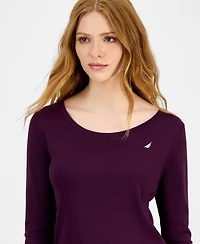 Nautica Jeans Women's Cotton Scoop-Neck Long-Sleeve T-shirt, Online Only