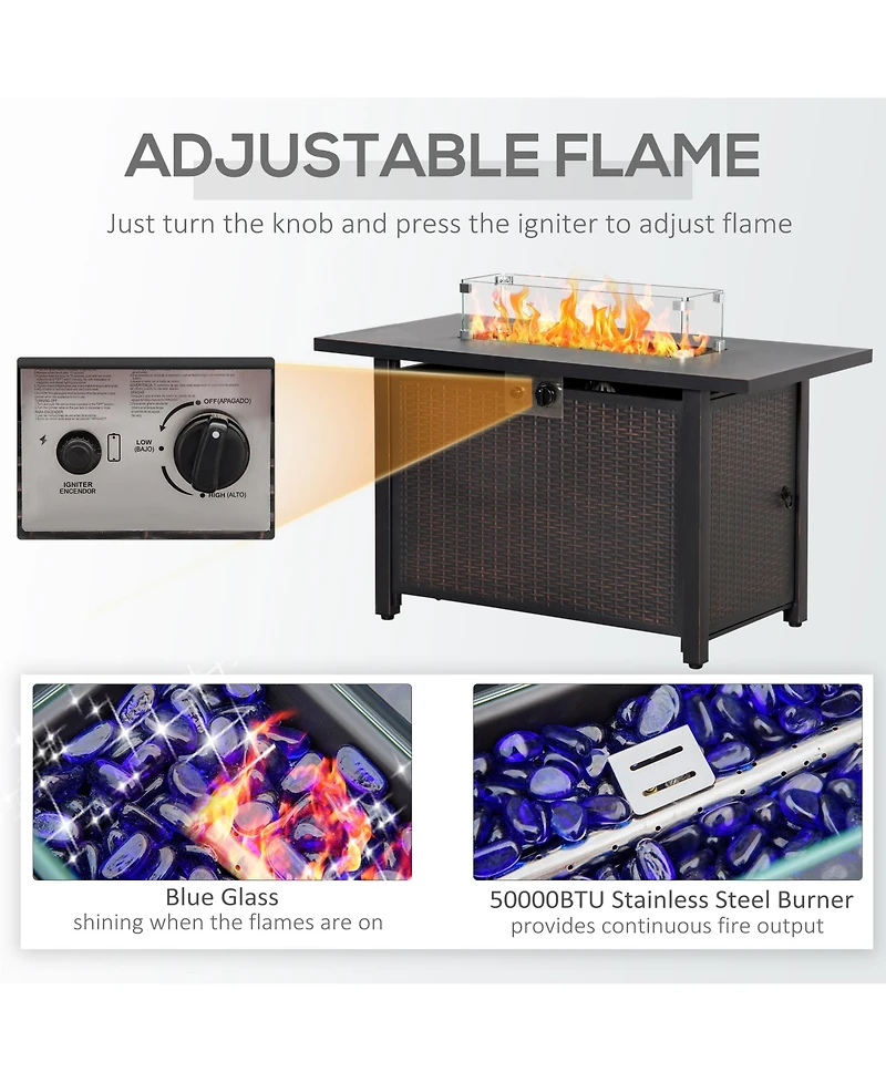 Outsunny 43" Propane Gas Fire Pit Table w/ Wind Guard, Csa Certification