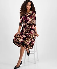 Kasper Floral-Print Keyhole Fit & Flare Dress, Regular Petites