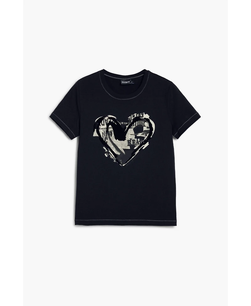 Desigual Women's Newspaper heart T-shirt