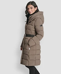 Dkny Women's Belted Asymmetrical Zip Front Puffer Coat