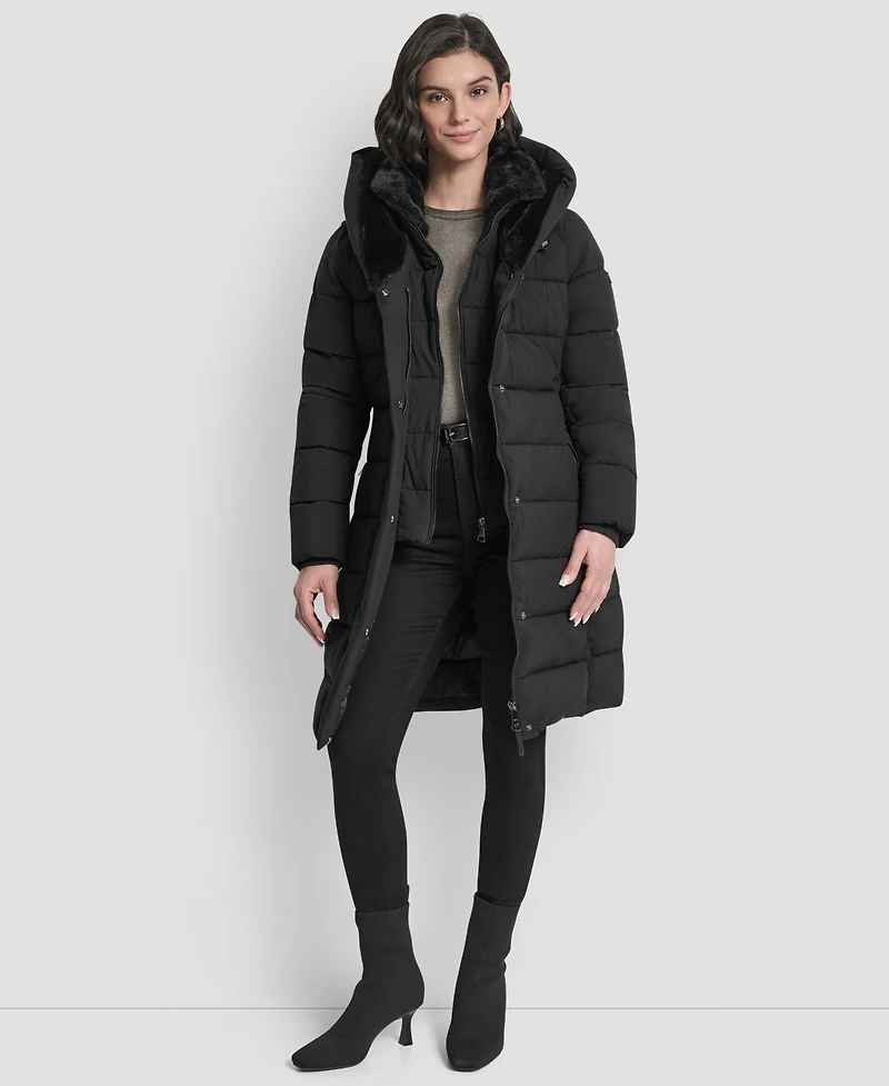 Dkny Women's Belted Asymmetrical Zip Front Puffer Coat