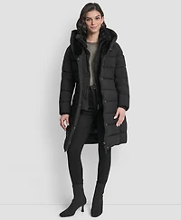 Dkny Women's Belted Asymmetrical Zip Front Puffer Coat