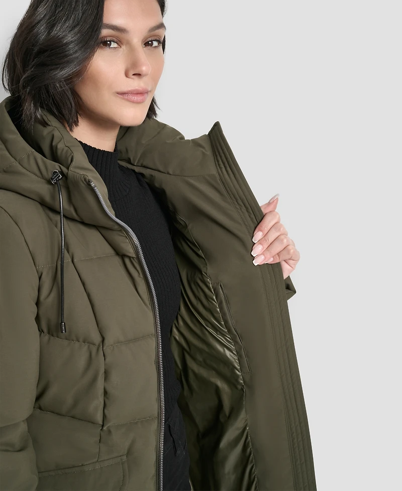 Dkny Women's Belted Hooded Puffer Coat