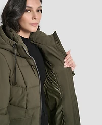 Dkny Women's Belted Hooded Puffer Coat