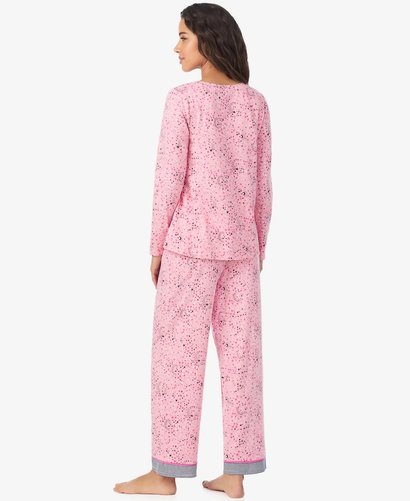 Cuddl Duds Women's Long Sleeve Crewneck Top and Ankle Length Pants Pajama Set