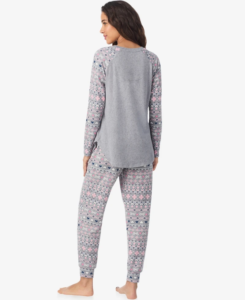 Cuddl Duds Women's Long Sleeve Crewneck Top and Jogger Pajama Set