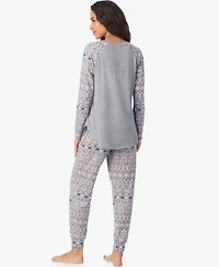 Cuddl Duds Women's Long Sleeve Crewneck Top and Jogger Pajama Set