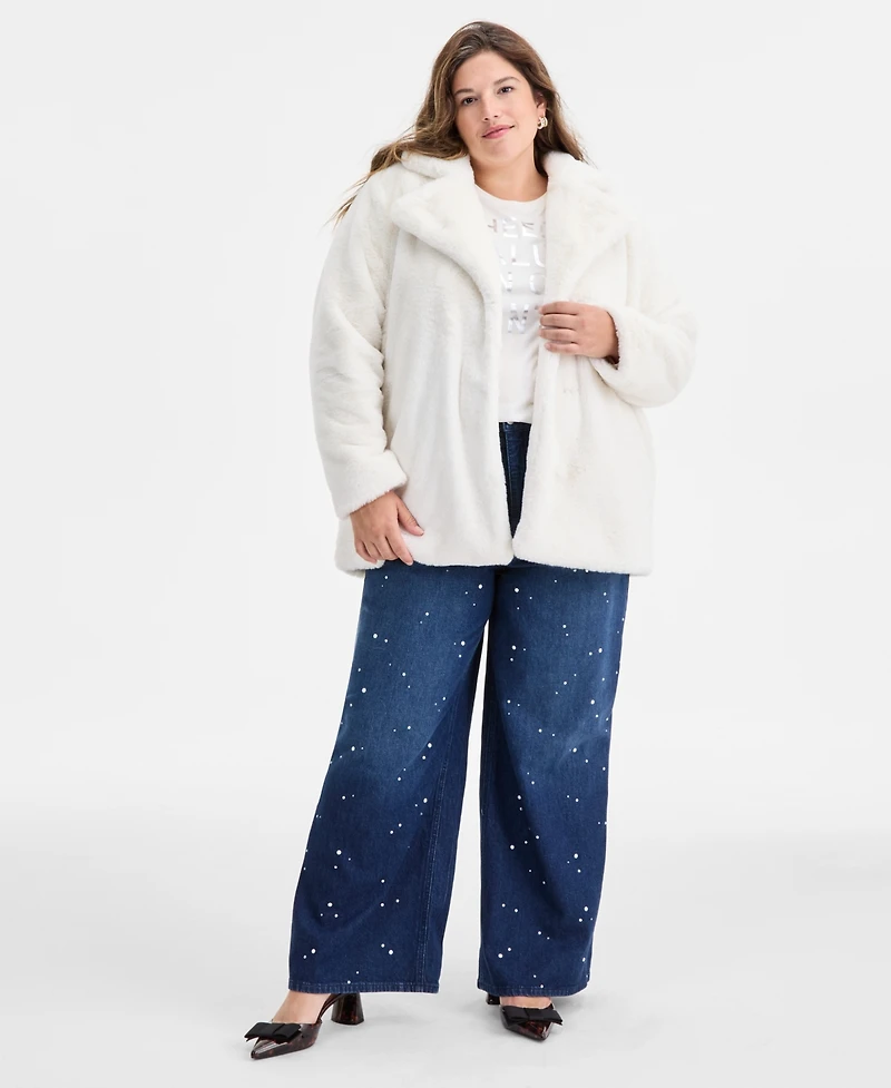 On 34th Trendy Plus Size Notched Collar Faux Fur Coat, Macy's Exclusive
