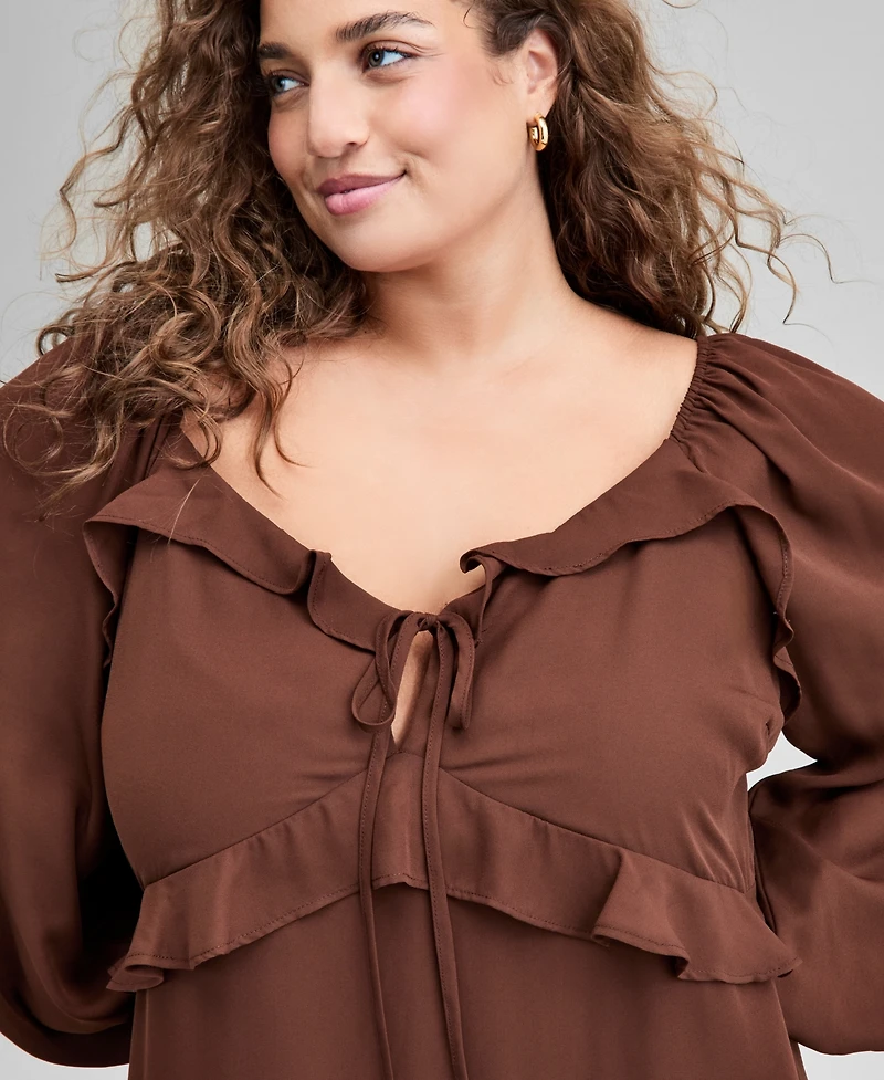 And Now This Trendy Plus Size Ruffle-Trim Long-Sleeve Dress, Macy's Exclusive