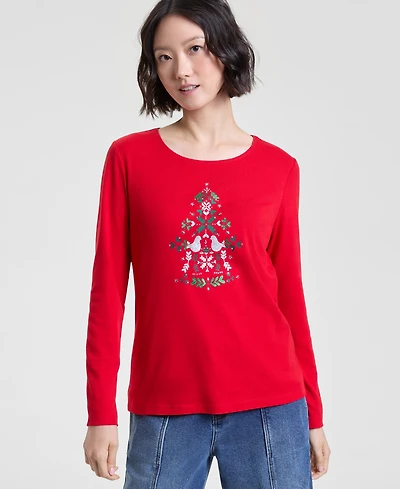 Holiday Lane Women's Scandi Tree Graphic Top, Macy's Exclusive