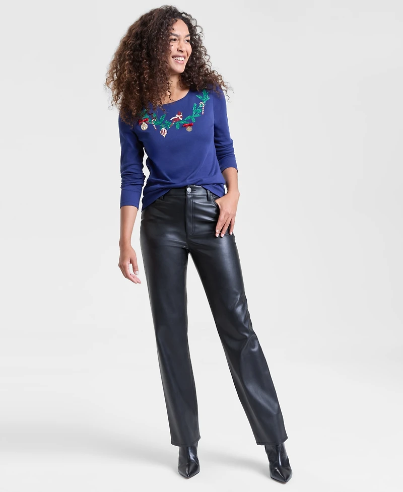 Holiday Lane Women's Cardinal Long-Sleeve Top, Macy's Exclusive