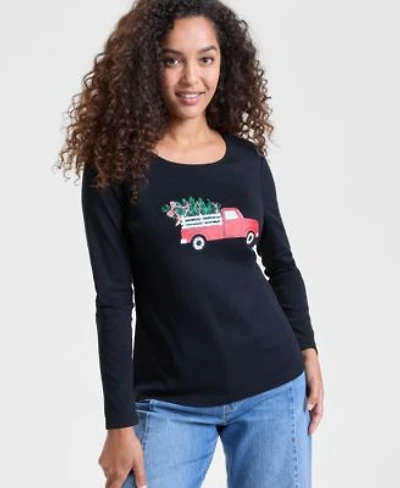 Holiday Lane Womens Kate Holiday Truck Long Sleeve Top S 4x Macys Exclusive
