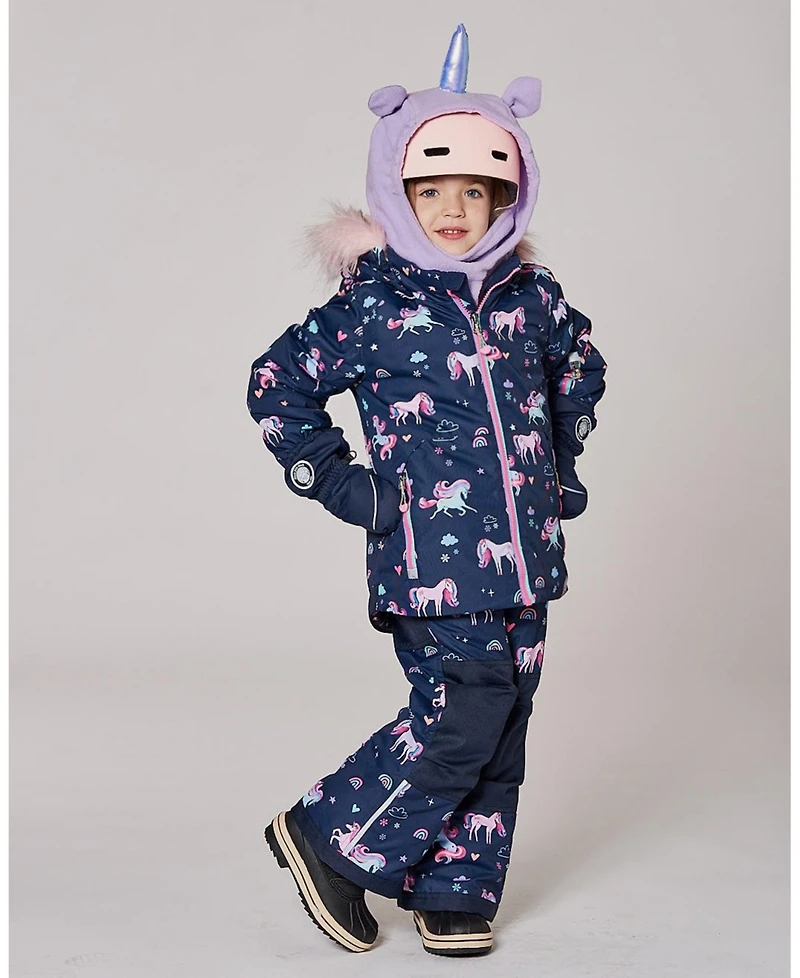 Deux par Big Girls Two-Piece Play Snowsuit Navy Unicorn Print