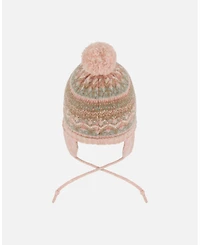 Deux par Baby Girls Lined Knit Pompom Hat with Ear Flaps Dusty Pink - Baby|Toddler