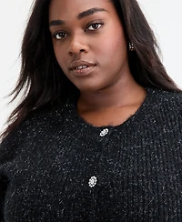 On 34th Trendy Plus Size Metallic Knit Jewel-Button Cardigan, Macy's Exclusive