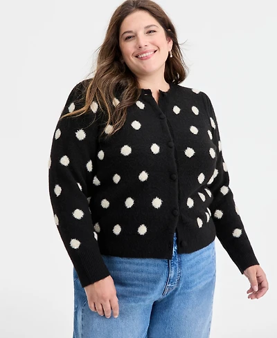 On 34th Trendy Plus Size Eyelash-Texture Dot-Print Cardigan, Macy's Exclusive