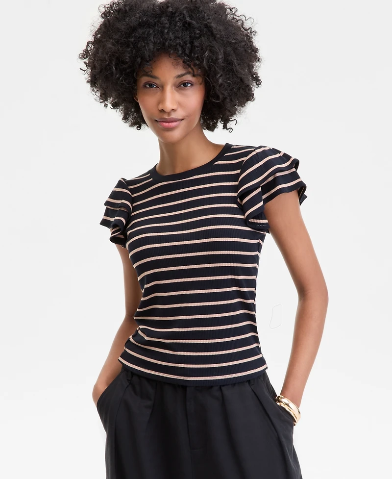 On 34th Women's Flutter-Sleeve Ribbed Top