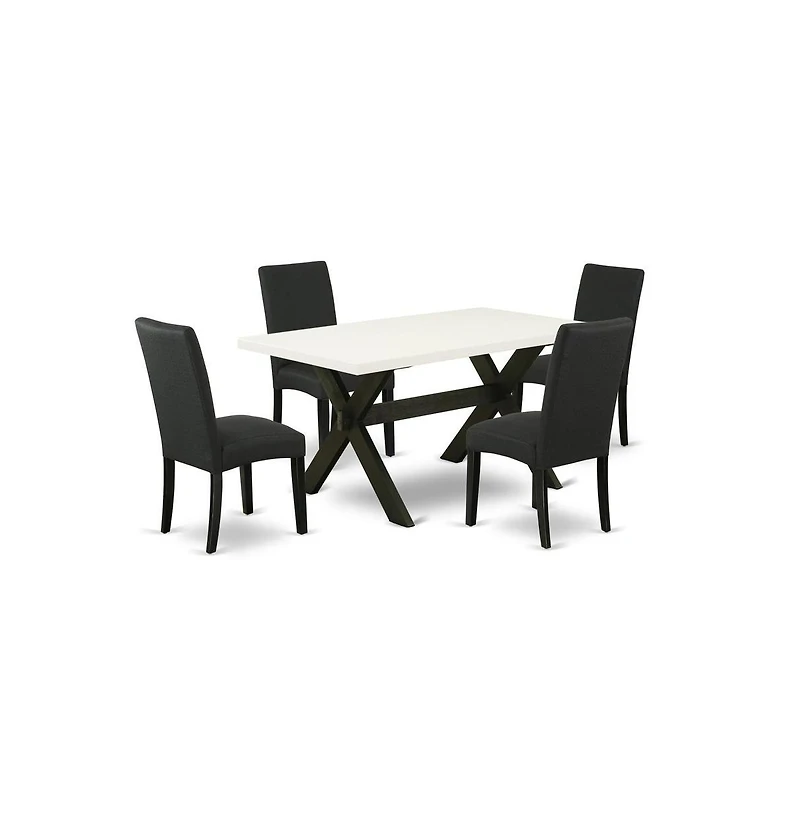 East West Furniture 5-Pc Dining Table Set- 4 Parson Dining Chairs with Black Linen Fabric Seat and Stylish Chair Back