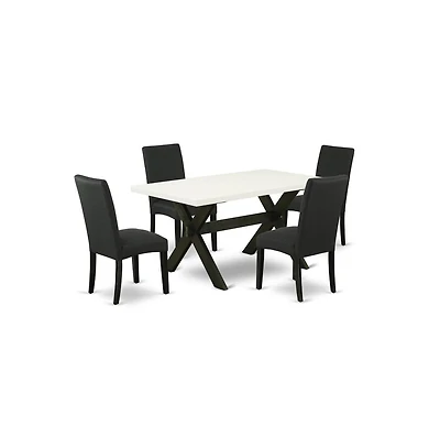 East West Furniture 5-Pc Dining Table Set- 4 Parson Dining Chairs with Black Linen Fabric Seat and Stylish Chair Back