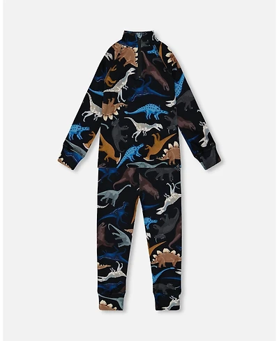 Deux par Toddler Boys Two-Piece Thermal Underwear Set Black Dinosaur Print - Toddler|Child