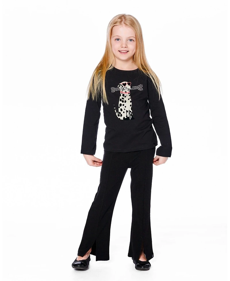 Deux par Girl Cotton T-Shirt Black with Dalmatian - Child