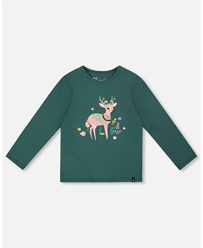 Deux par Little Girls Cotton Long Sleeve T-Shirt Dark Green - Toddler|Child