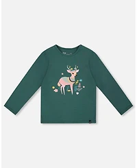 Deux par Little Girls Cotton Long Sleeve T-Shirt Dark Green - Toddler|Child