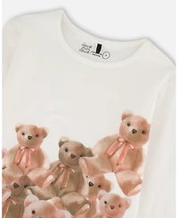 Deux par Toddler Girls Jersey T-Shirt Off-White with Teddy Bears - Toddler|Child