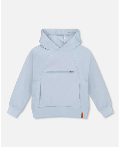 Deux par Boy Pullover Hooded Fleece Sweatshirt with Zip Pocket Light Blue - Child