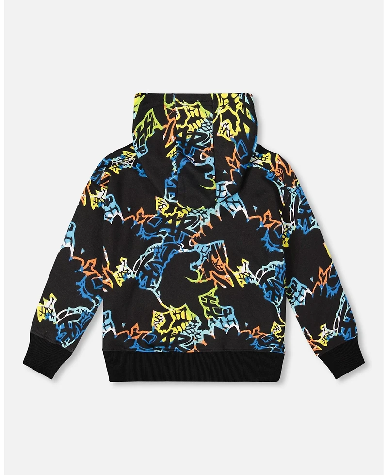 Deux par Boy Printed Hooded Fleece Sweatshirt Black - Child