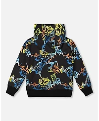 Deux par Boy Printed Hooded Fleece Sweatshirt Black - Child